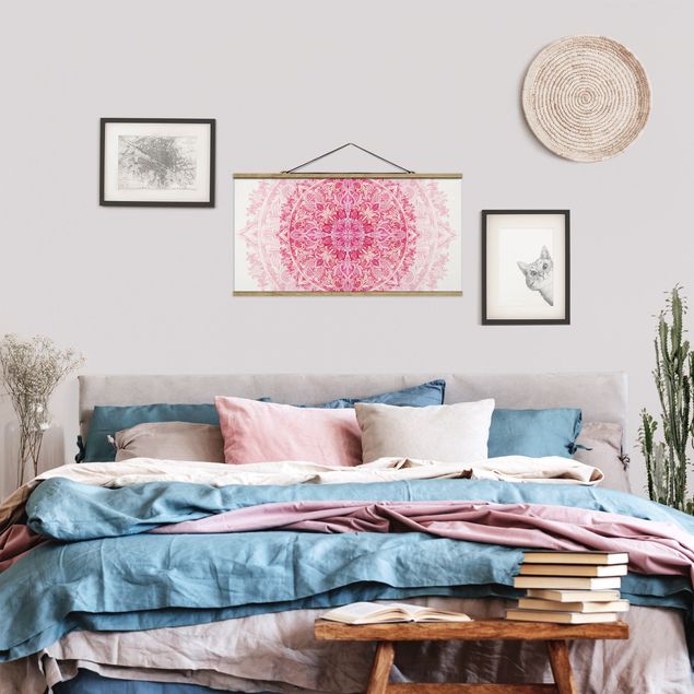 Stoffbilder mit Holzleisten Mandala Aquarell Ornament pink