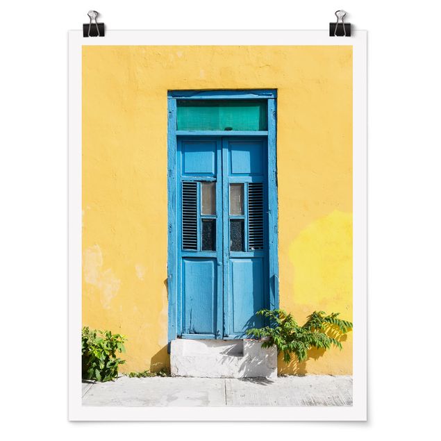 Poster kaufen Bunte Wand blaue Tür
