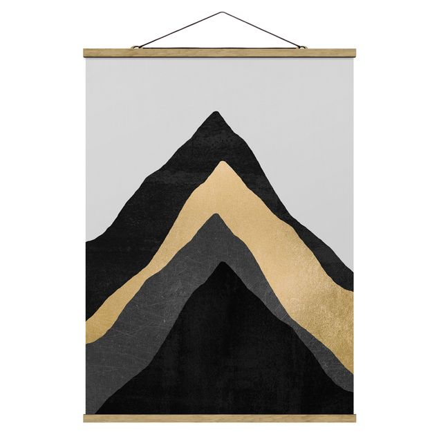 Stoffbilder mit Holzleisten Goldener Berg Schwarz Weiß