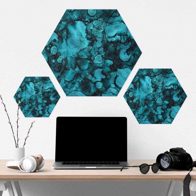 Hexagon Bild Forex - Türkise Tropfen mit Glitzer