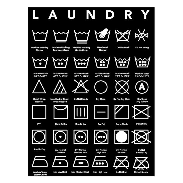 Magnettafel Sprüche Laundry Symbole Schwarz-Weiß