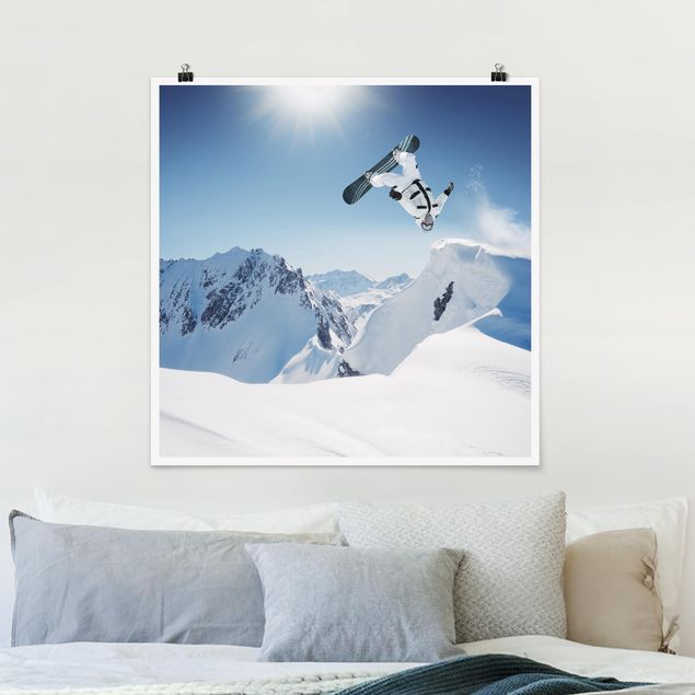 Poster - Fliegender Snowboarder - Quadrat 1:1