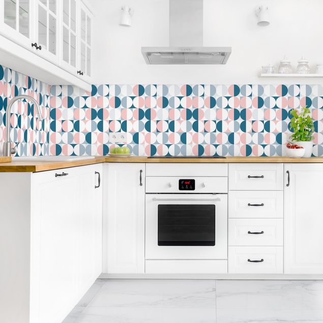 Küchenrückwand Muster Halbkreis Muster in Blau mit Rosa II