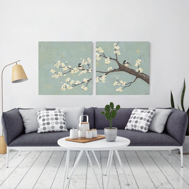 Wandbilder Vögel Meise auf Kirschbaum Set I