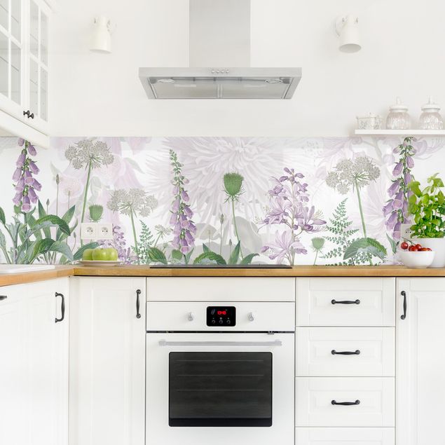 Küchenrückwand Blumen Fingerhut in zarter Blumenwiese