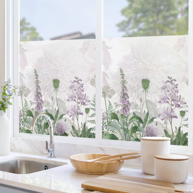 Fensterfolie Farbig Fingerhut in zarter Blumenwiese