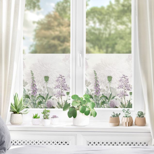 Fensterfolie Grün Fingerhut in zarter Blumenwiese