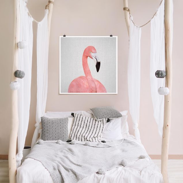Wandposter Schwarz-Weiß Flamingo Fabian