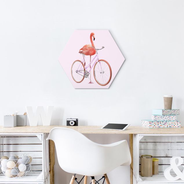 Schöne Wandbilder Flamingo mit Fahrrad