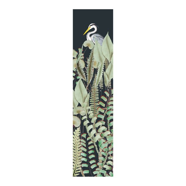 Schiebegardinen mit Motiv 3-teilig Flamingo und Storch mit Pflanzen auf Grün