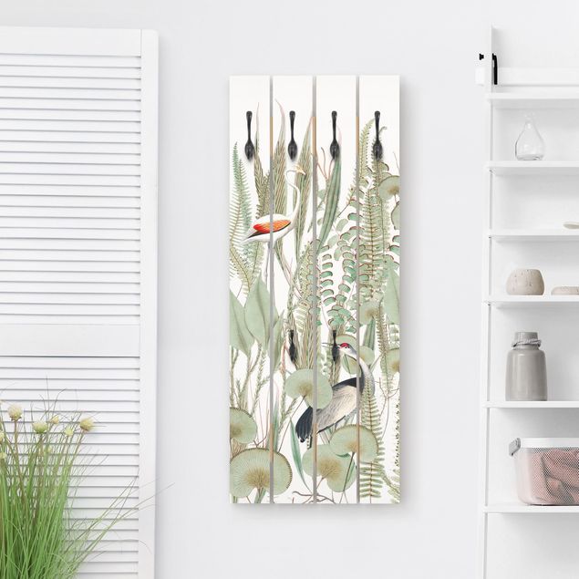 Garderobenpaneel Flamingo und Storch mit Pflanzen