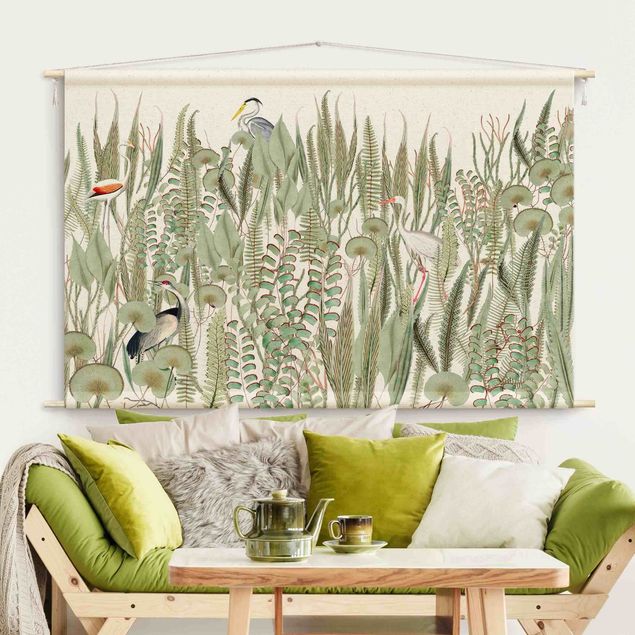 Wandbilder Tiere Flamingo und Storch mit Pflanzen