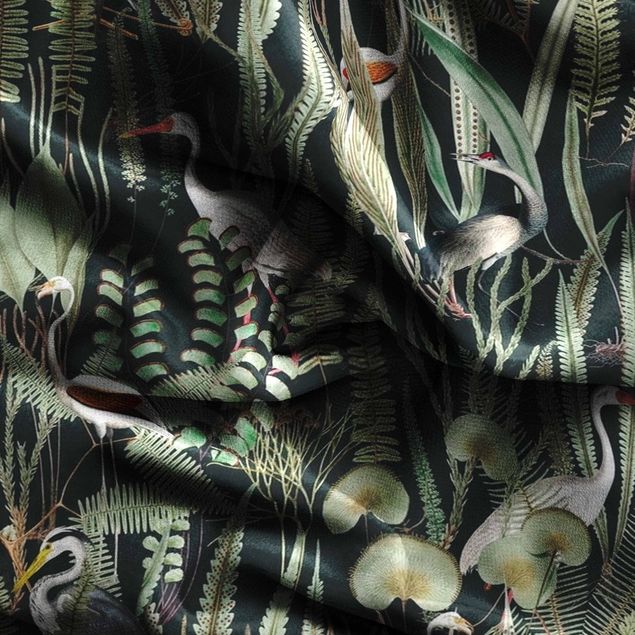 Vorhang Muster Flamingos und Störche mit Pflanzen auf Grün
