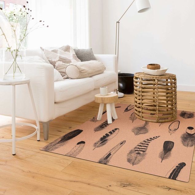 Moderner Teppich Flauschige Federn Schwarz