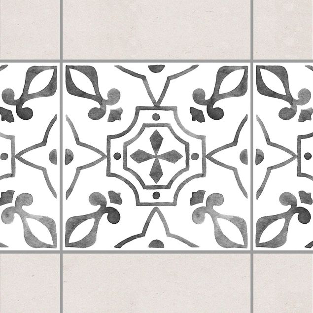 Fliesen Bordüre - Muster Grau Weiß Serie No.9 - 10cm x 10cm Fliesensticker Set