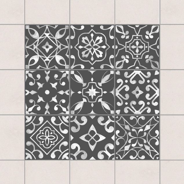 Fliesenaufkleber Muster Muster Dunkelgrau Weiß Serie