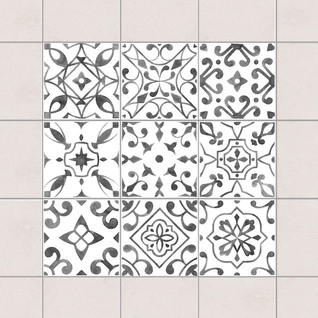 Fliesenfolie Muster Muster Grau Weiß Set