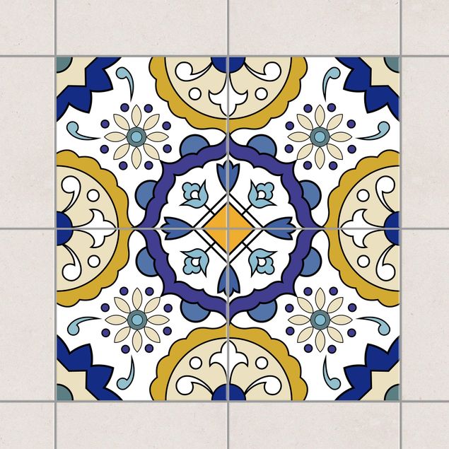 Fliesenfolie Muster Blumenornament aus 4 spanischen Fliesen