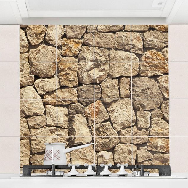 Fliesenaufkleber Steinoptik Alte Wand aus Pflasterstein