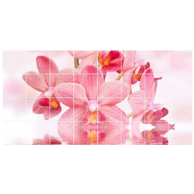 Fliesenbilder zum Aufkleben Floral Rosa Orchideen auf Wasser