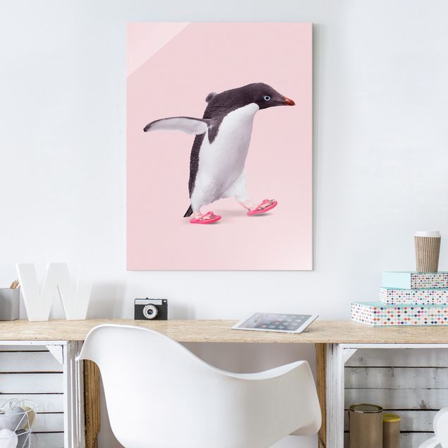 Glasbild Tiere Flip-Flop Pinguin