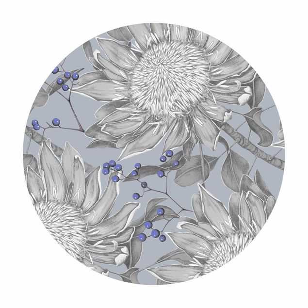 Teppich grau Florale Eleganz Blaubeeren