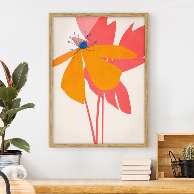 Blumen Bilder mit Rahmen Florale Schönheit Rosa und Orange