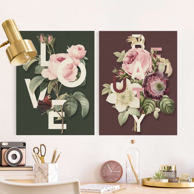 Leinwandbilder XXL Florale Typografie - Love & Beauty