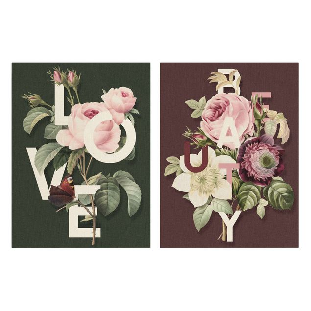 Schöne Wandbilder Florale Typografie - Love & Beauty