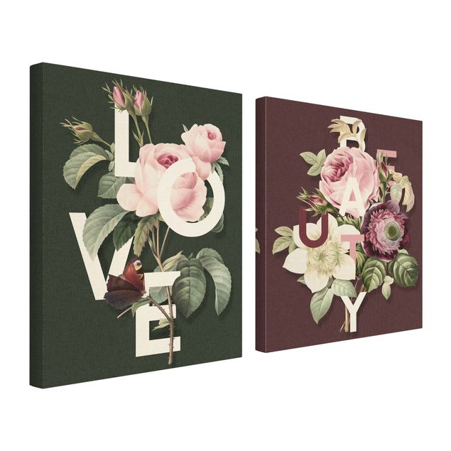 Bilder auf Leinwand Florale Typografie - Love & Beauty