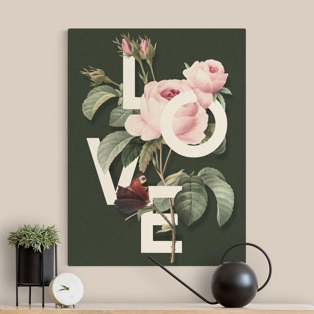 Leinwandbilder Rosen Florale Typografie - Love