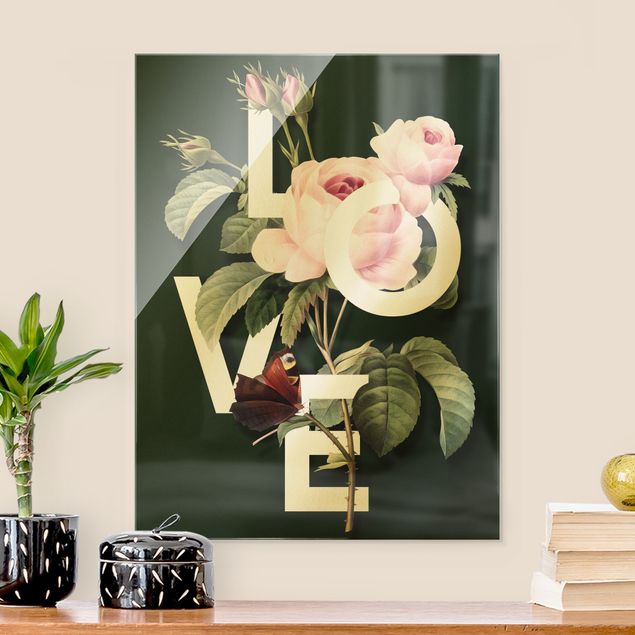 XXL Glasbilder Florale Typografie - Love