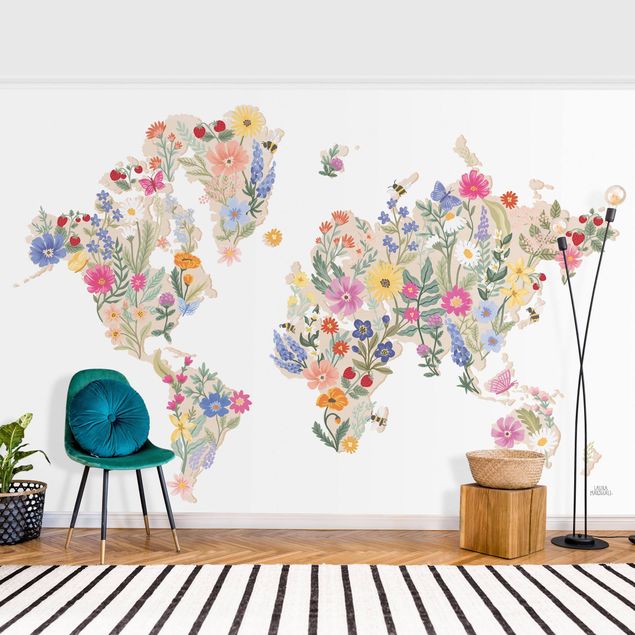 Tapeten modern Florale Weltkarte