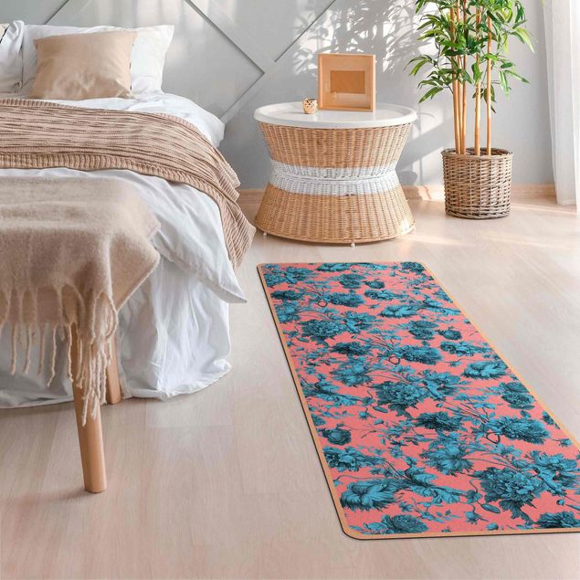 Moderne Teppiche Floraler Kupferstich Blaukoralle