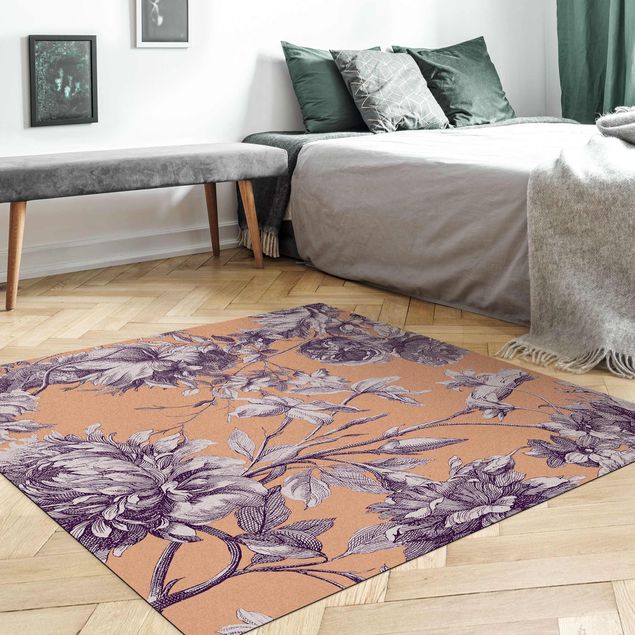 Moderne Teppiche Floraler Kupferstich Geflecht Lila