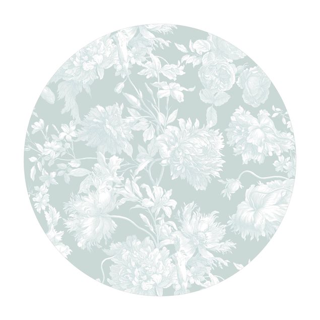 Teppich grau Floraler Kupferstich Weißgrau