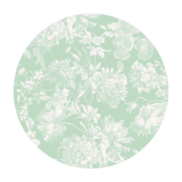 Grün Teppich Floraler Kupferstich Weißgrün