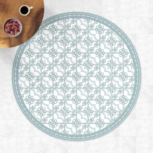 Teppiche Florales Fliesenmuster Mintgrün mit Bordüre