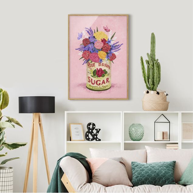 Gerahmte Kunstdrucke Flowers in a can - Roses and Lavender