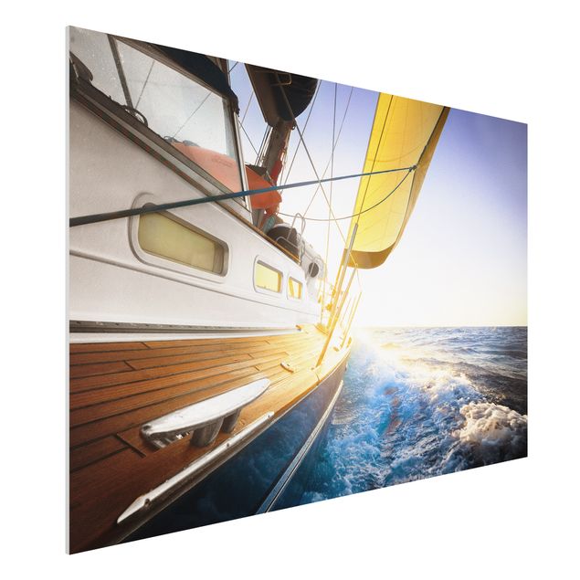 Bilder auf Hartschaumplatte Segelboot auf blauem Meer bei Sonnenschein