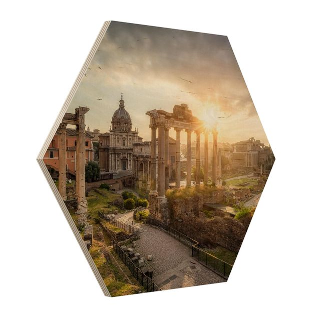 Hexagon Bild Holz - Forum Romanum bei Sonnenaufgang