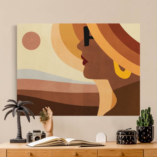 Moderne Leinwandbilder Wohnzimmer Frau mit Sonnenbrille