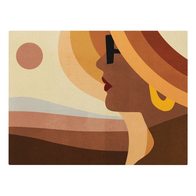 Leinwandbild Gold - Frau mit Sonnenbrille - Querformat 4:3