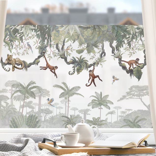 Fensterbilder Natur Freche Affen in tropischen Kronen