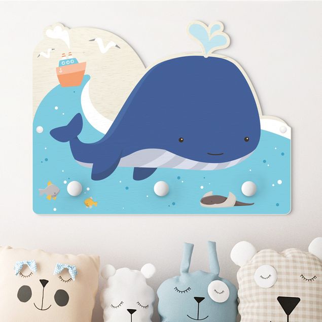 Kindergarderobe Holz - Freundlicher Wal im Meer