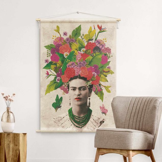 Wandtuch Kunst Frida Kahlo - Blumenportrait