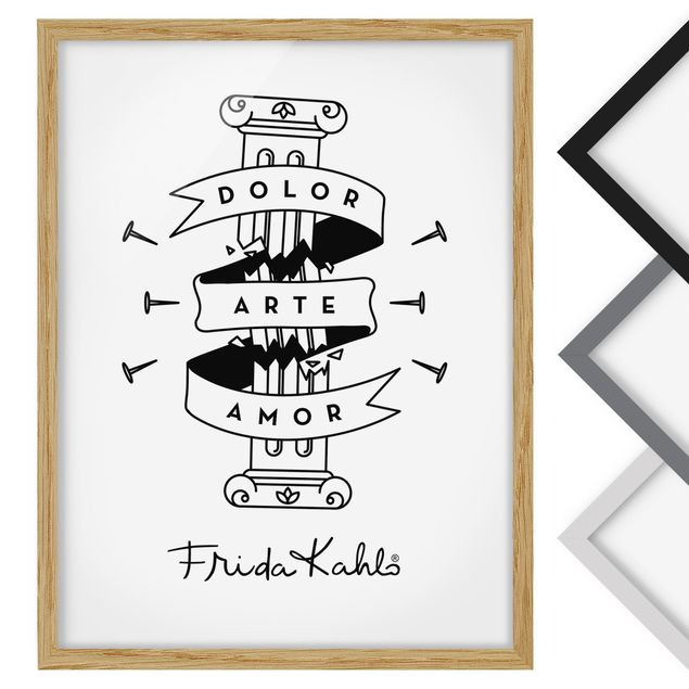 Bild mit Rahmen - Frida Kahlo Dolor Arte Amor - Hochformat - 3:4