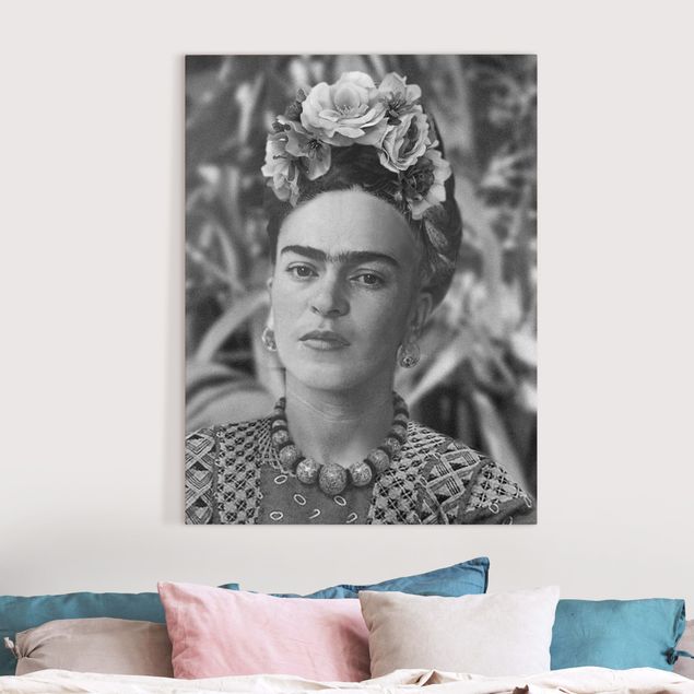 Leinwand Bilder XXL Frida Kahlo Foto Portrait mit Blumenkrone