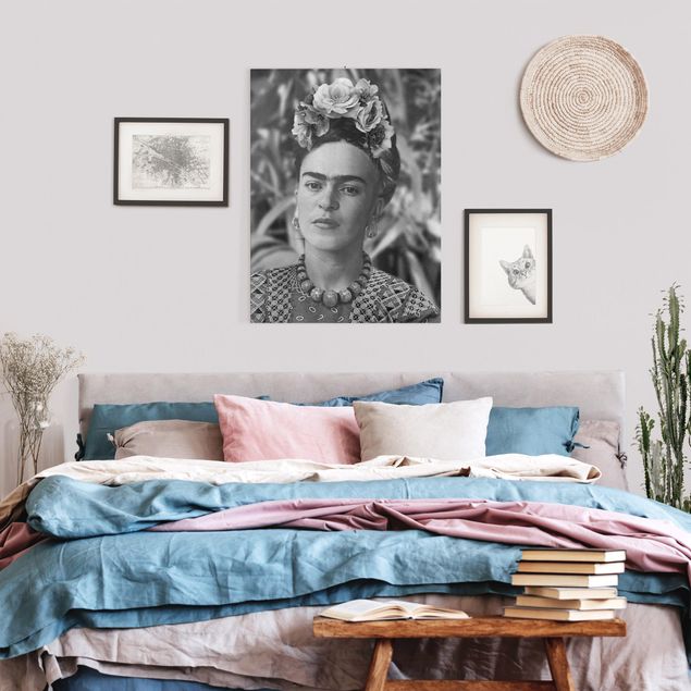 Leinwandbild Kunstdruck Frida Kahlo Foto Portrait mit Blumenkrone