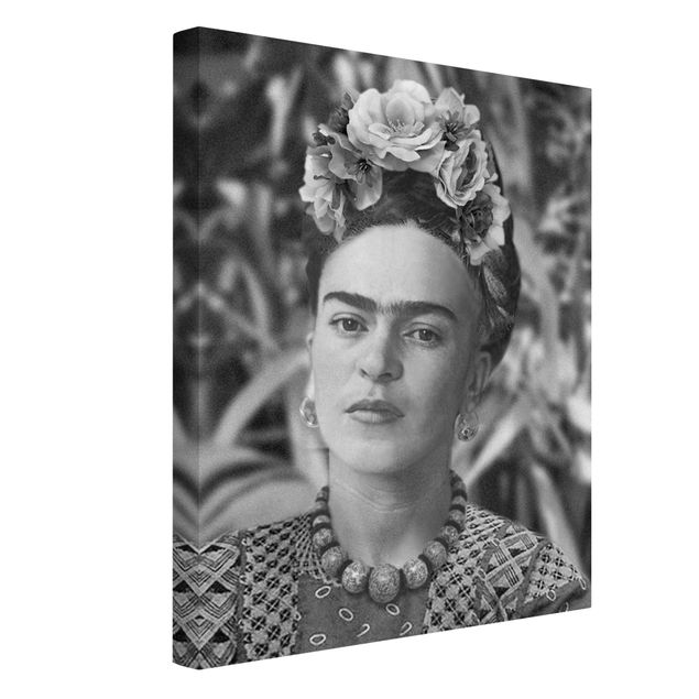 Moderne Leinwandbilder Wohnzimmer Frida Kahlo Foto Portrait mit Blumenkrone